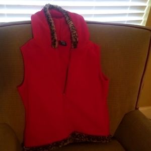 GAP girls hooded sleeveless fleece vest with faux fur trim
